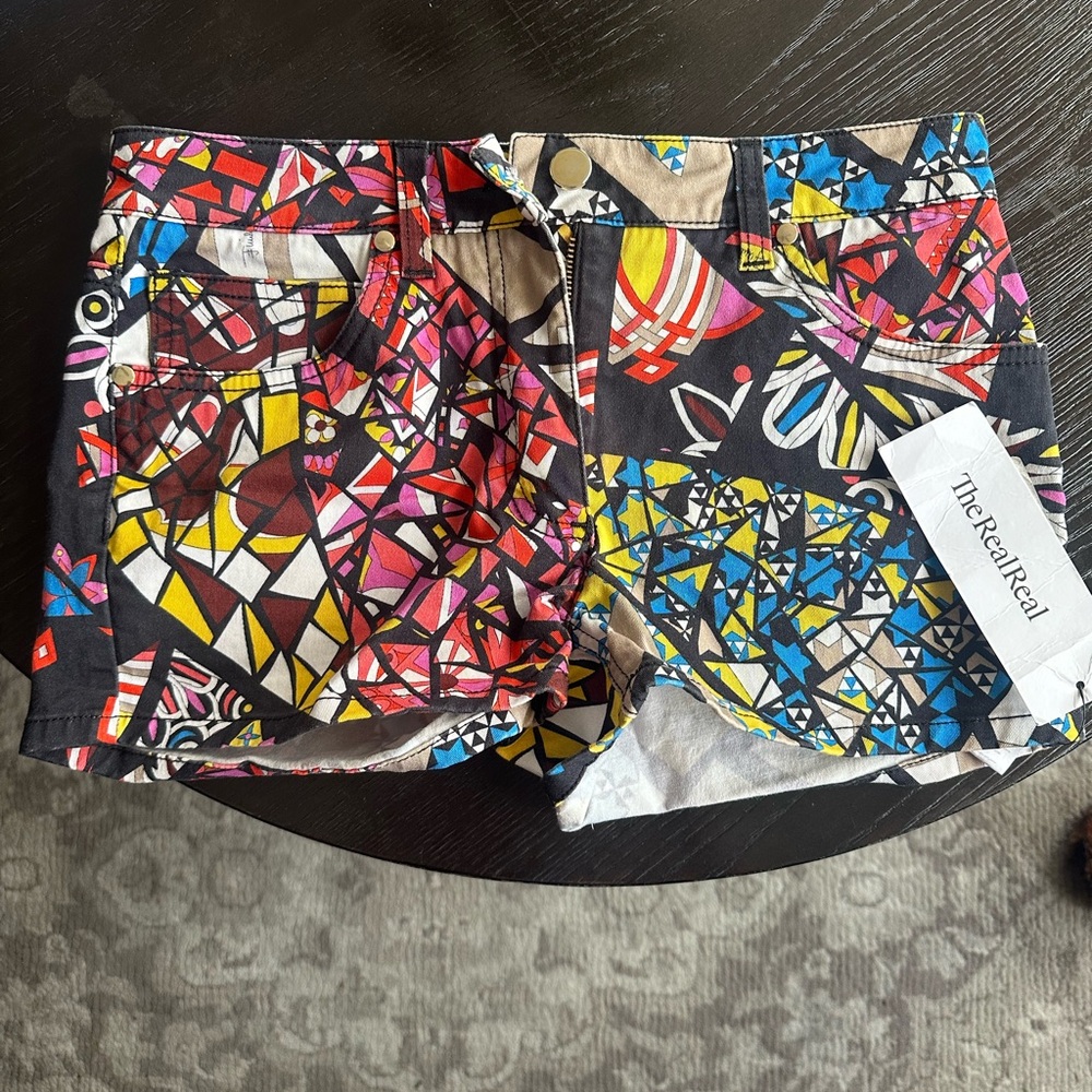 Emilio Pucci Multicolor Geometric Jean Shorts